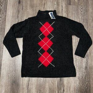 Jennifer Moore Petites Sweater Size M Black Button 100% Acrylic Argyle NEW NWT